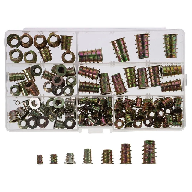 Lot Inserts Filetés En Zinc Pour Bois - Écrous Hexagonaux 1/4", 5/16", 3/8" - Alliage Acier