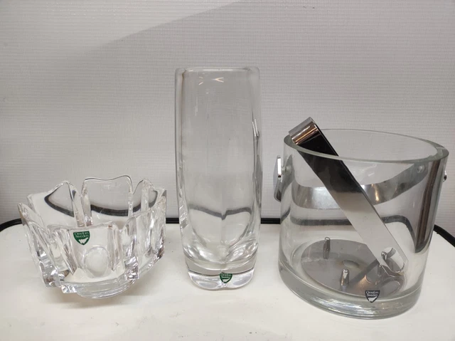 ORREFORS Sweden - Cristal - Lot de 3 - Vase, coupe et seau à glace