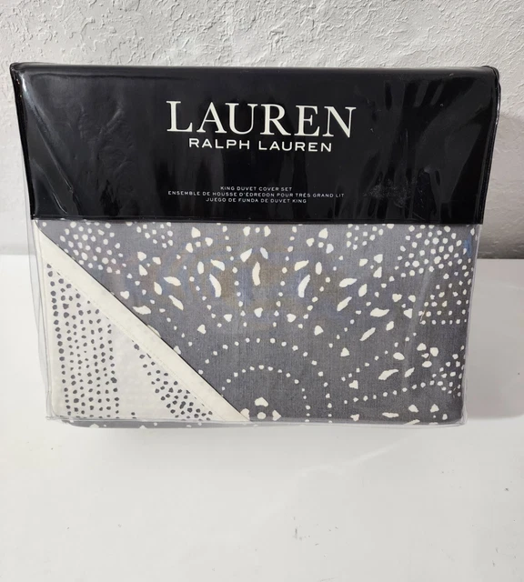 Ralph Lauren LUKE Gray Medallion KING Cotton Duvet Cover Pillow Shams 3 Pc Set