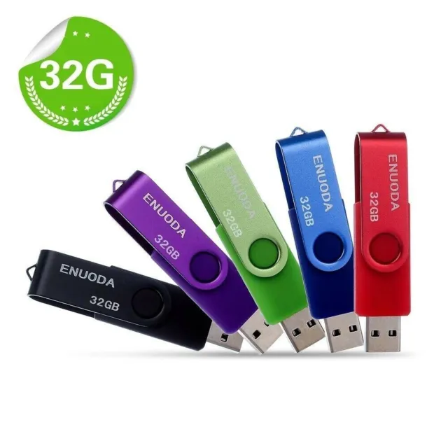 Lot de 5 Clé USB 32 Go USB 2.0 Flash Drive Rouge Vert Noir Bleu Violet