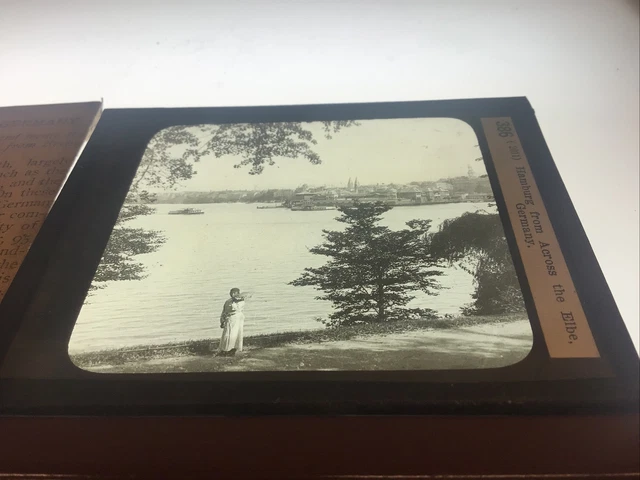 Glass Magic Lantern Slide Antique Photo Harbor Of Hamburg