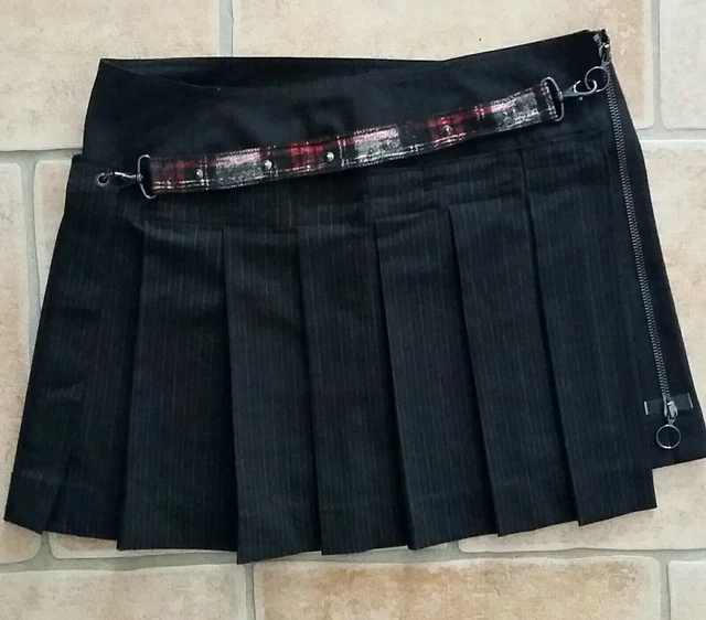 Bill Tornade-mini jupe plissée noir gris rayure laine doublée hiver femme 38-M