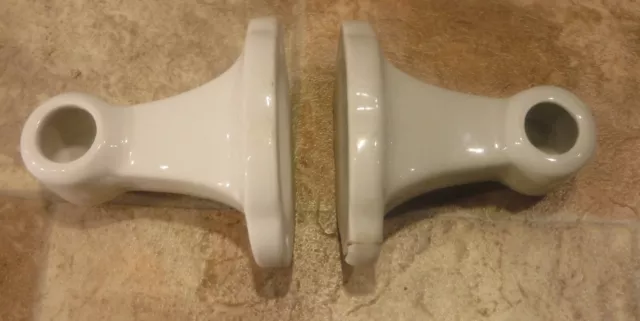 Vintage 40s 1950s Porcelain Towel Bar Holders Fixtures Bathroom White/Off-White