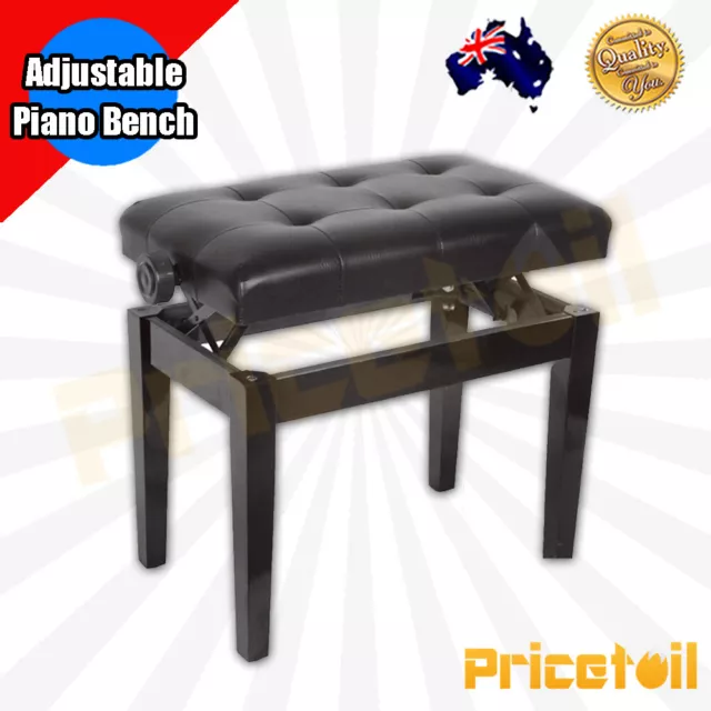 OZ New Luxury Adjustable Piano Keyboard Bench Stool PU Leather Seat Black Chair