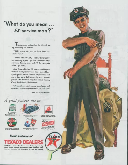 1945 Texaco Service Man Uniform Dealer Postwar Line Up WWII Vintage Print Ad LO6