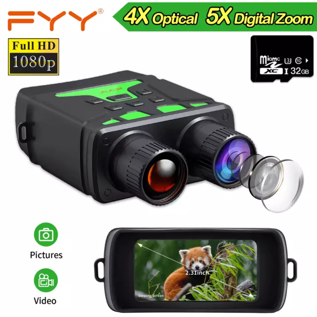 w/32GB SD 1080P Binoculars Night Vision Infrared Digital HD Zoom Video Recording