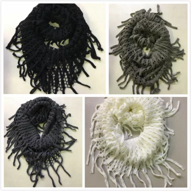 2 x New Lady Neck Snood Knit Warmer Winter Fringe Scarf Shawl Wrap