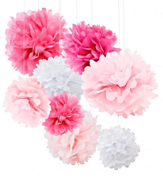 12 x Stoff Papier Bommel Bommel Blumenkugeln flauschig Hochzeit Party Dekoration