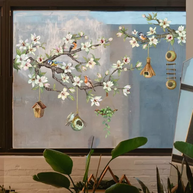 Flower Branch Window Clings Non Adhesive Birds Stickers Beautiful Glass Decals 2