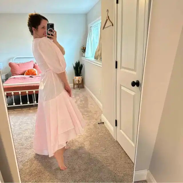 NWT GANNI Pink White Floral Poplin Wrap Maxi Dress 36 Small 3