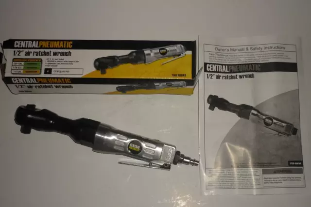 CENTRAL PNEUMATIC 1/2" Air Ratchet Wrench #60649 & Air Line Connector Included