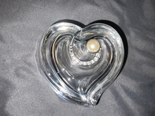 Heart Shape Trinket  Box Crystal silver trim faux pearl  & diamonds Box Lenox