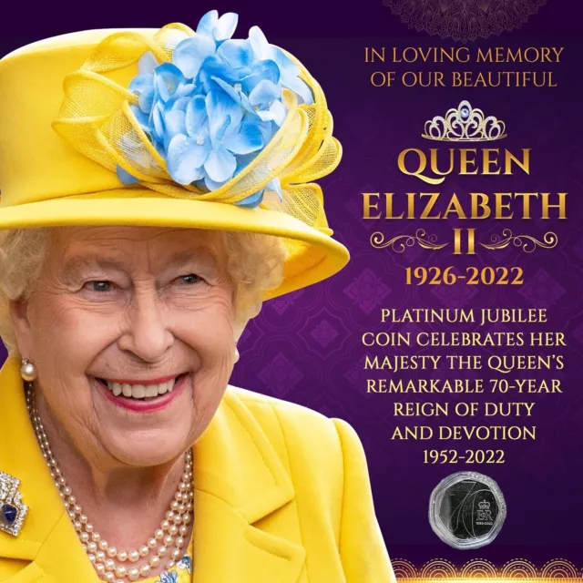 QUEEN ELIZABETH II memorial Card & 2022 Coin Her Majesty the Queen ...