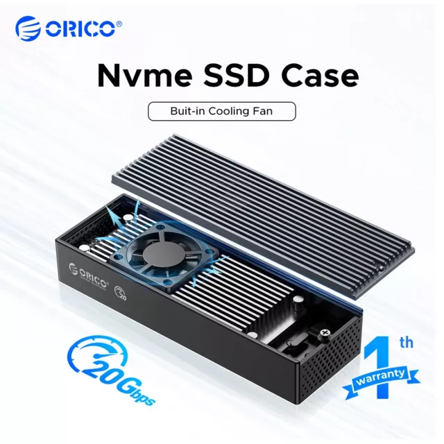 ORICO 20Gbps M.2 NVME SSD Case with Built-in Cooling Fan M2 NVME SSD Enclosure