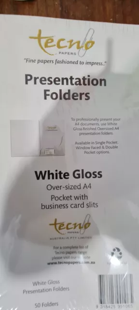 50x Tecno Presentation Folders White Over-sized Gloss A4 Insert Pocket Card 50pk 3