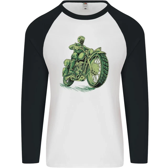 Biker Green Cafe Racer Motorbike Motorcycle Mens L/S Baseball T-Shirt