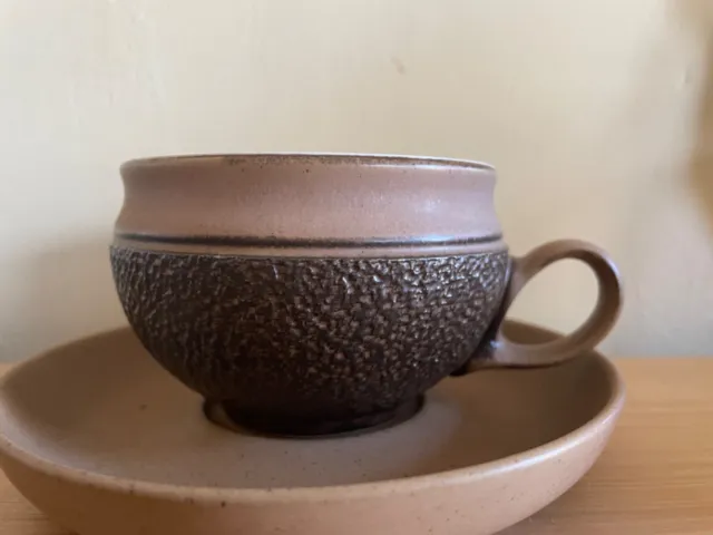 Denby Cotswold Brown Acorn farmhouse Textured set of five coffee cups & saucers
