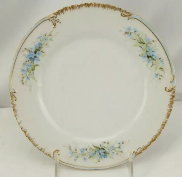CFH GDA Limoges Hand Painted Plate Blue Flowers Gold Signed GS 1894 8 1/4"