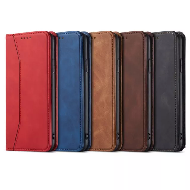 Echt Leder Handyhülle Magnet Etui Case Schutz Hülle Wallet Book Flip Handytasche