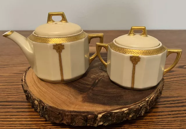CT Altwasser Silesia Porcelain Creamer& Sugar Bowl. 1925-27 Mark. Gold Gilt.