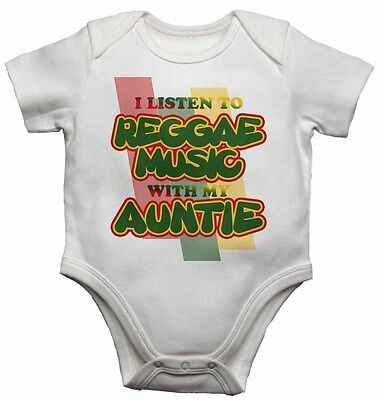 I Listen to Reggae Music With My Auntie - Baby Vests Bodysuits for Boys, Girls