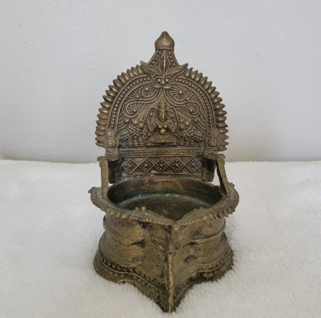 Vintage Engraved Indian Goddess Laxmi Pedestal Lamp