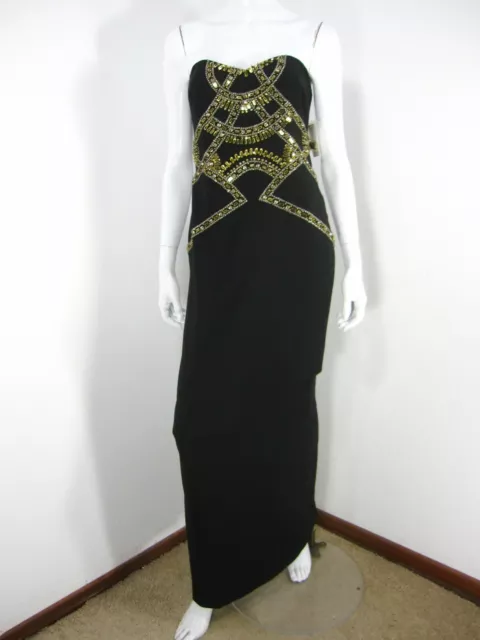 Badgely Mischka Collection NWT Women's Strapless Dress Size 2 Black Beaded 247