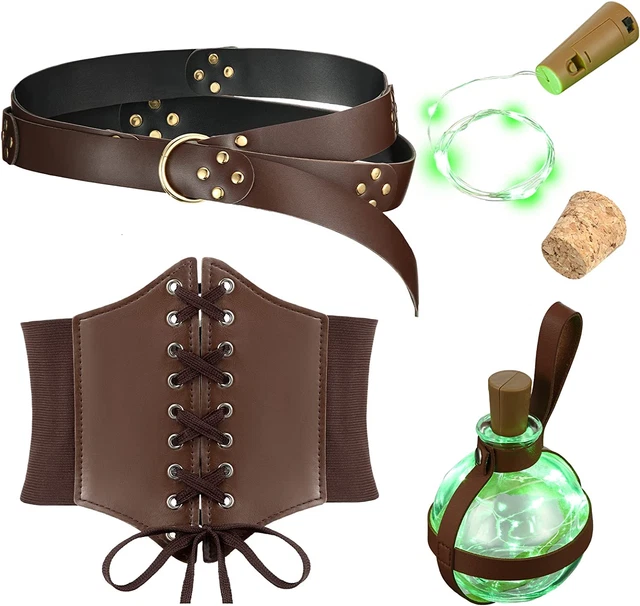 4 Pcs Halloween Accessories, PU Leather Ring Belt Costume Waist Belt Corset Cork