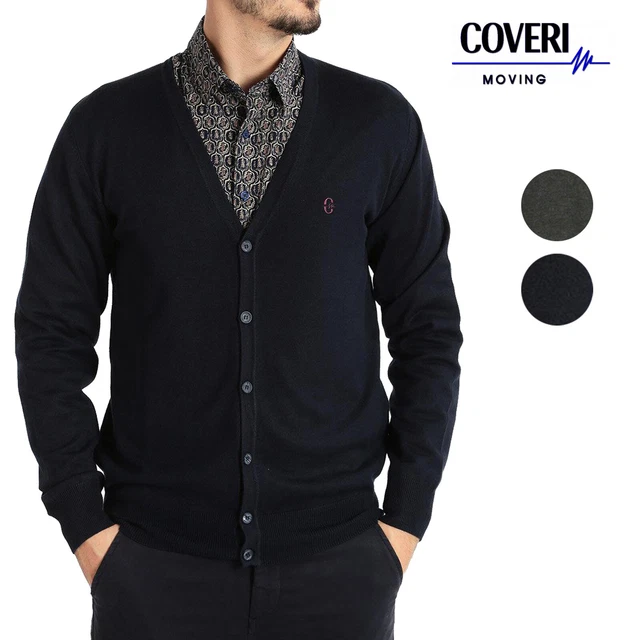 Cardigan uomo in maglia con bottoni COVERI MOVING blu e grigio M L XL XXL 3XL