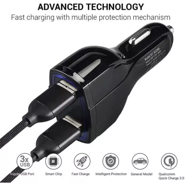 Chargeur Telephone Pour Voiture USB, 3 Ports 36W Quick Charge 3.0 2