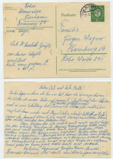 69896 - Ganzsache P 37 - Postkarte - Altenwalde 25.3.1961 nach Hamburg