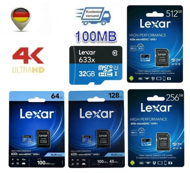 Lexar Micro SD Speicherkarte + Adapter 32GB 64GB 128GB 256GB 512GB / 100MB/s