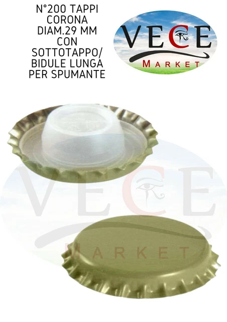 N°200 TAPPI CORONA ⌀ 29 mm con bidule alto - NERO -  per vino birra spumante