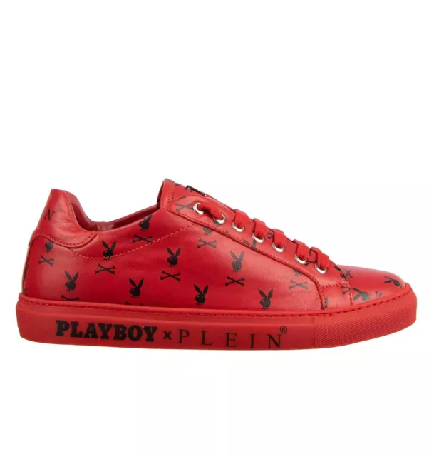 Philipp Plein X Playboy Low-Top Crâne Lapin Imprimé Baskets Rouge Noir 08343