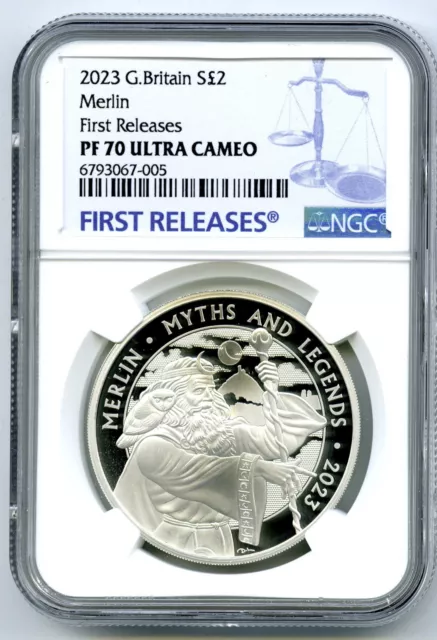 2023 Great Britain 1Oz Silver Proof Ngc Pf70 Ucam Merlin First Releases