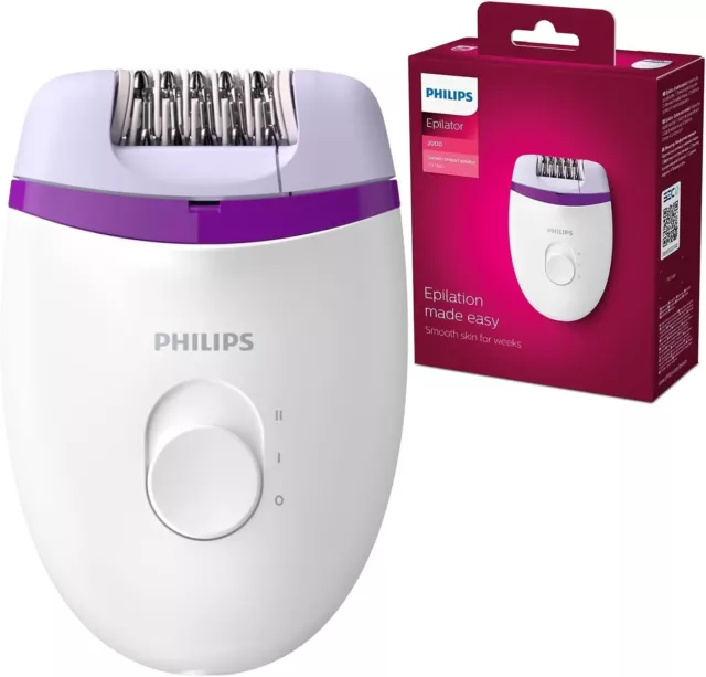 Philips BRE225/00 Satinelle Essential Epilatore Elettrico Compatto, Bianco/Viola