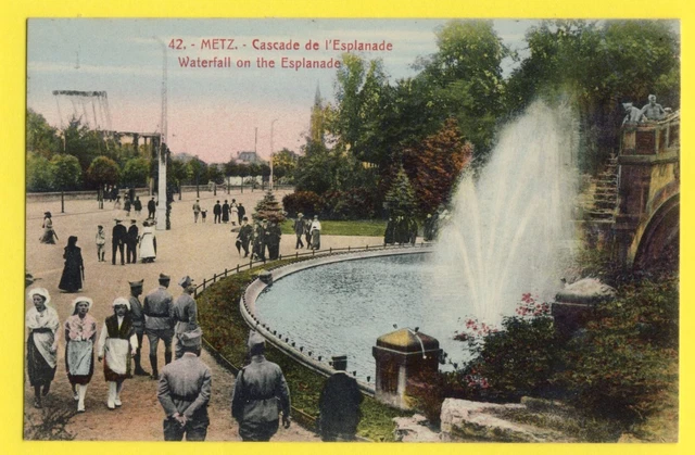 cpa Lorraine 57 - METZ Moselle ESPLANADE WATERFALL soldiers