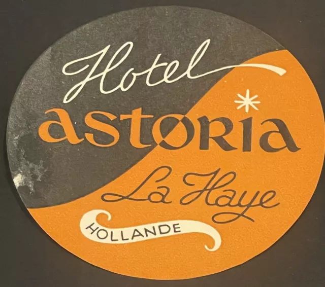 Vintage Luggage Label Hotel Astoria La Haye Hollande Black Orange