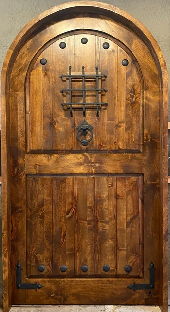 Rustic alder lumber arched top door solid wood story book winery pre hung