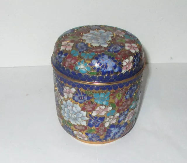 Chinese Gold Gilt Cloisonne Open Enamel Floral Canister Jar Box