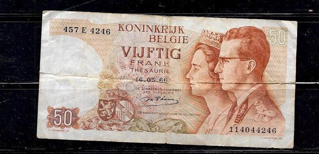 Belgium #139 1966 50 Francs Vf Circ Old Banknote Paper Money Currency Note