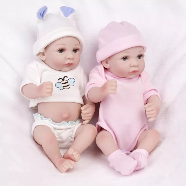 Full Body Silicone Vinyl 10" Realistic Boy/Girl/Twins Reborn Newborn Baby Dolls