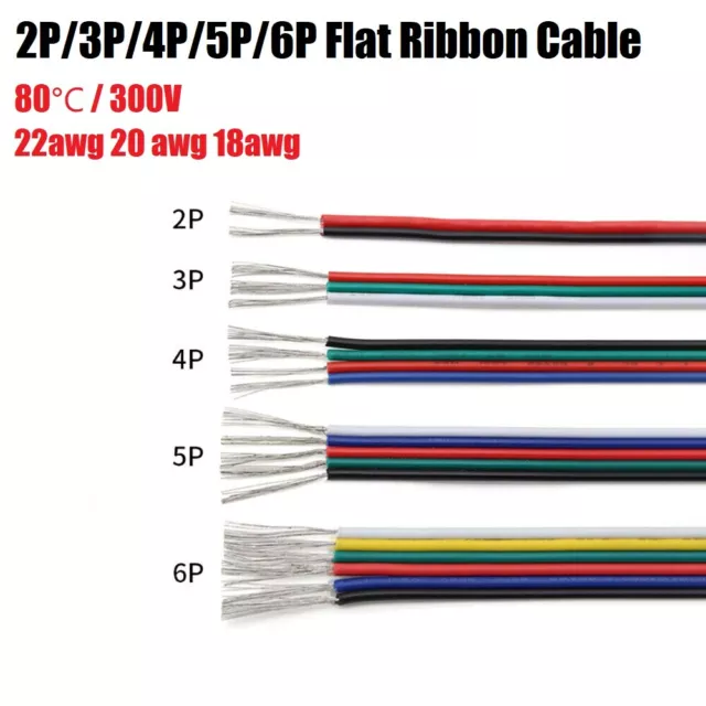 2 3 4 5 6 Way Multi Coloured Flat Ribbon Cable Wire 22AWG 20AWG 18AWG for LED