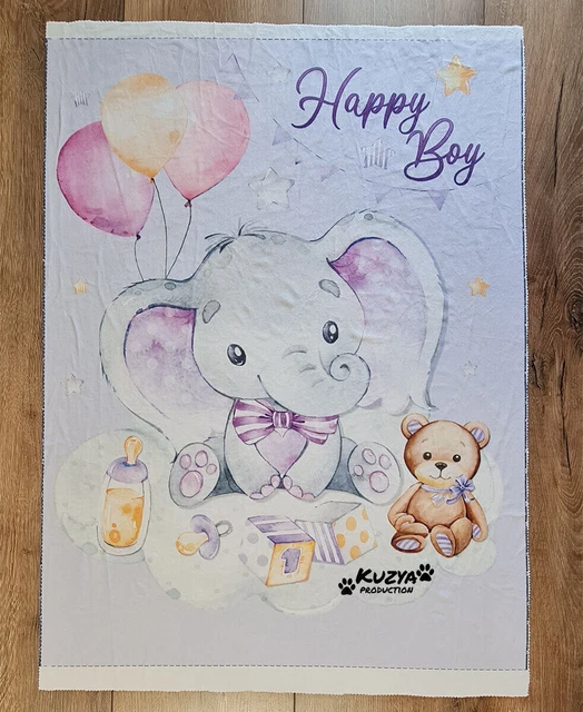 Panneau en tissu pour couverture éléphant mignon pour garçon. Panneau bébé...