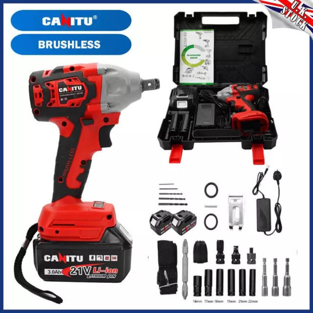 21V Electric Cordless Impact Wrench 1/2" Driver Ratchet Rattle Nut Gun 2 Battery