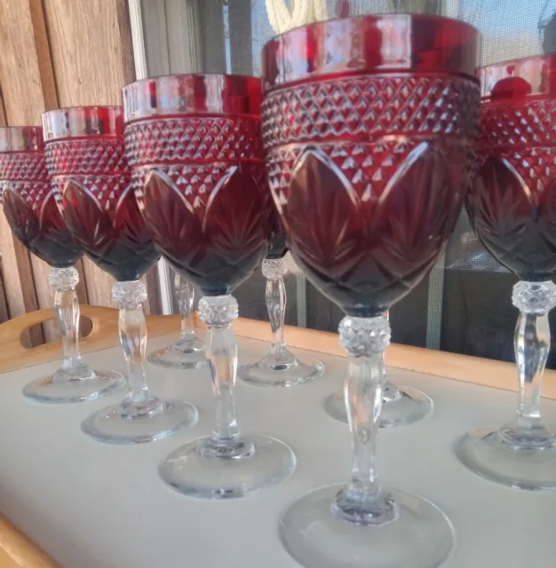 8 Luminarc Cristal D'Arques Durand  Ruby Red Wine Goblets