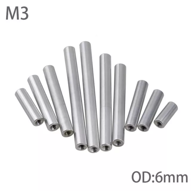 M3 Aluminum Column Round Threaded Sleeve OD:6mm Stud Standoff Nut Connector