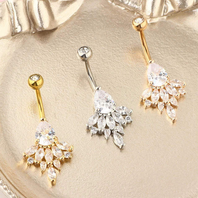 Squisito Anello Ombelico Zircone Gioielli Acciaio Inox Trend Corpo Donna Pierc DB