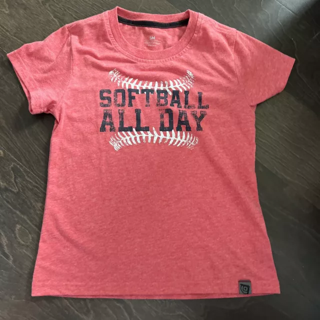 Girls Red Softball Tshirt Short Sleeve Size S/M