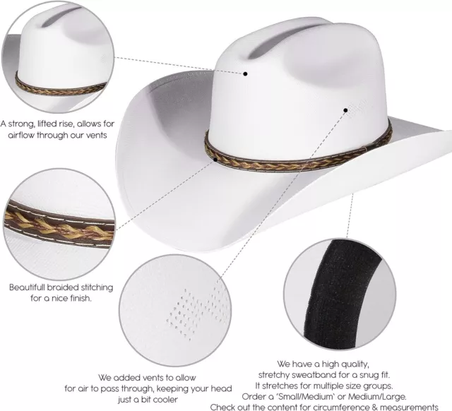 Enimay Western Cowboy & Cowgirl Hat Pinch Front Large-X-Large, Classic White 3